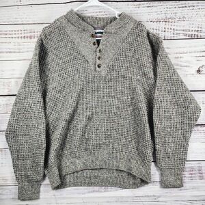 Shenandoah Mens Vintage Grey Waffle Knit Henley Sweater Large Made USA WPL 5624